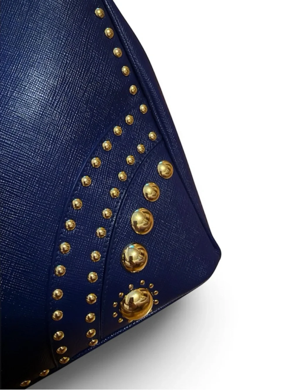Prada Blue Saffiano Leather Studded Tote Crossbody Bag